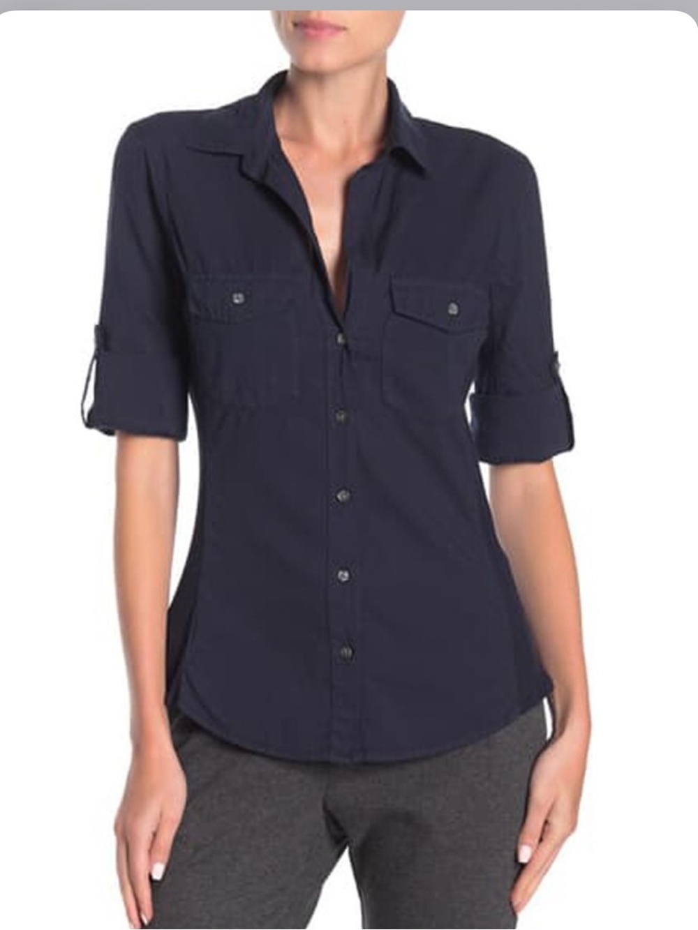 James Perse Ribbed Panel Surplus Button Down shirt Top Deep Navy Size 3 Large